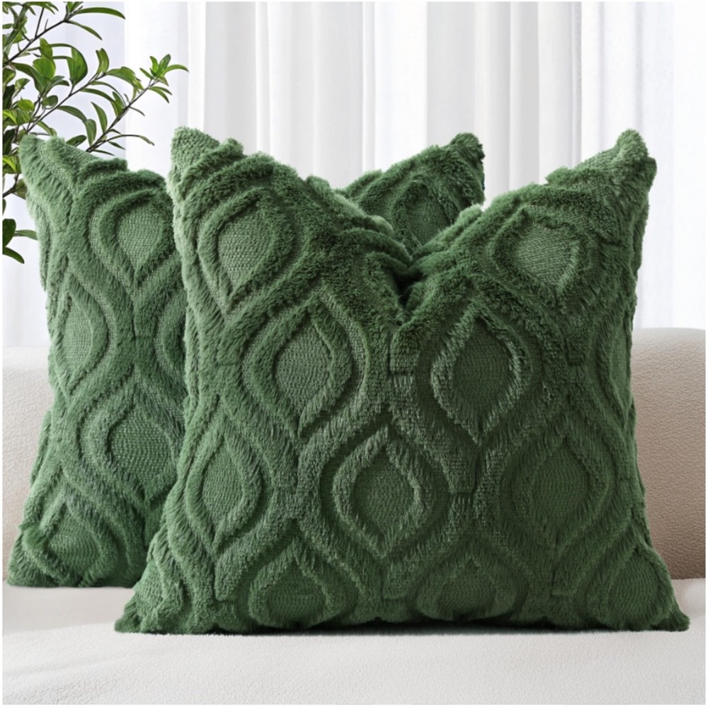 Forest Elf Green Textured Throw Pillow Covers -Set of 2